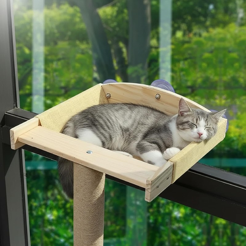 42'' Cat Tree Window Sill Perch with Tall Vertical Scratching
