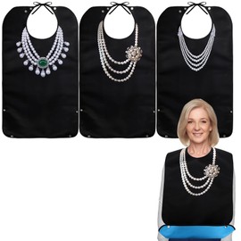 Kingrol Adult Bibs for Women, Waterproof Clothing Protector with Crumb Catcher, Feeding Adult Bibs, Adjustable, Washable, Reusable - Set of 3, Elegant Pearl Design, 18 x 34 Inch