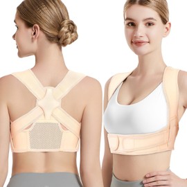 Corrector de Postura, Soporte de Espalda Transpirable,Unisex,Espalda Anti-Joroba y Alivio Del Dolor de Cuello, Cintura, Hombros, Mejora La Postura de Hombres y Mujeres, se Puede Usar al Correr, Hacer Deportes, Caminar y Acampar…(Beige-S/M(27”-35”))