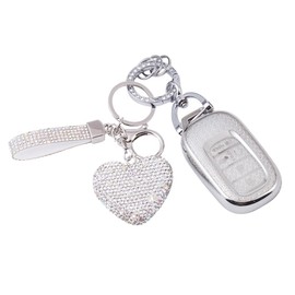 vehicleloong Key Fob Cover Case Shell Keychain for Honda Accord Civic CRV CR-V HRV HR-V Pilot 2022 2023 2024 2025 Sport SI EX EX-L Touring Accessories Accessory Bling Girly Women, Silver White, TPU