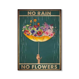 Calkkrer Retro Metal Poster No Rain No Flowers, Wall Decoration For Living Room, Or Office, Humorous Vintage Poster As Encouragement Gift For Birthday, 30×20 cm