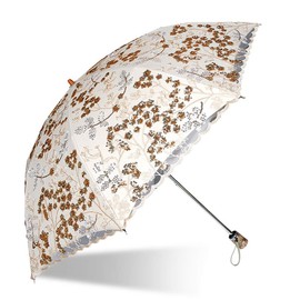 Honeystore Vintage Lace UV Sun Parasol Folding 3D Flower Embroidery Umbrella bm2002 Yellow
