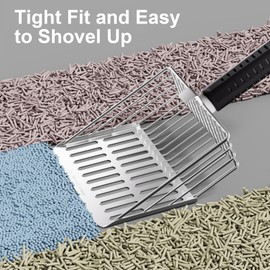 Aoktech Stainless Steel Cat Litter Scoop with Holder Metal Scooper, Stainless Steel Poop Sifting Tool, Durable Non-Stick Heavy Duty Sifter, Easy Clean with Hook（Black） Suitable for All Litter Boxes