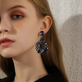 Clearine Drop Marquise Party Wedding Bridal Teardrop Cluster Crystal Geometric Dangle Earrings for Women, Crystal, No Gemstone