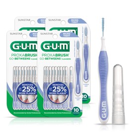 GUM Proxabrush Go-Betweens - Micro Tight - Interdental Brushes - Soft Bristled Dental Picks for Plaque Removal Health - Safe for Braces & Dental Devices, 10 Count(Pack of 4)