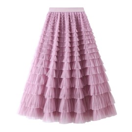 Dirholl Women's A-Line Fairy Elastic Waist Polyester Spandex Midi Skirt Tutu B Purple Pink