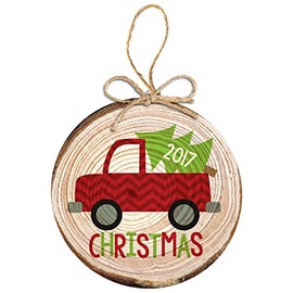 Zoey's Attic Christmas Ornament Truck with Tree and Year Cut Pine Wood Ornament
