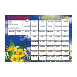 Lazy Snail 'Pick a Flower' Fundraising Cards - Pack of 8 Cards - 45 Squares and Fun Golden Winner Envelopes to Raise Money for Charity - Full Colour Fund Raising Cards (A5) 21x17cm