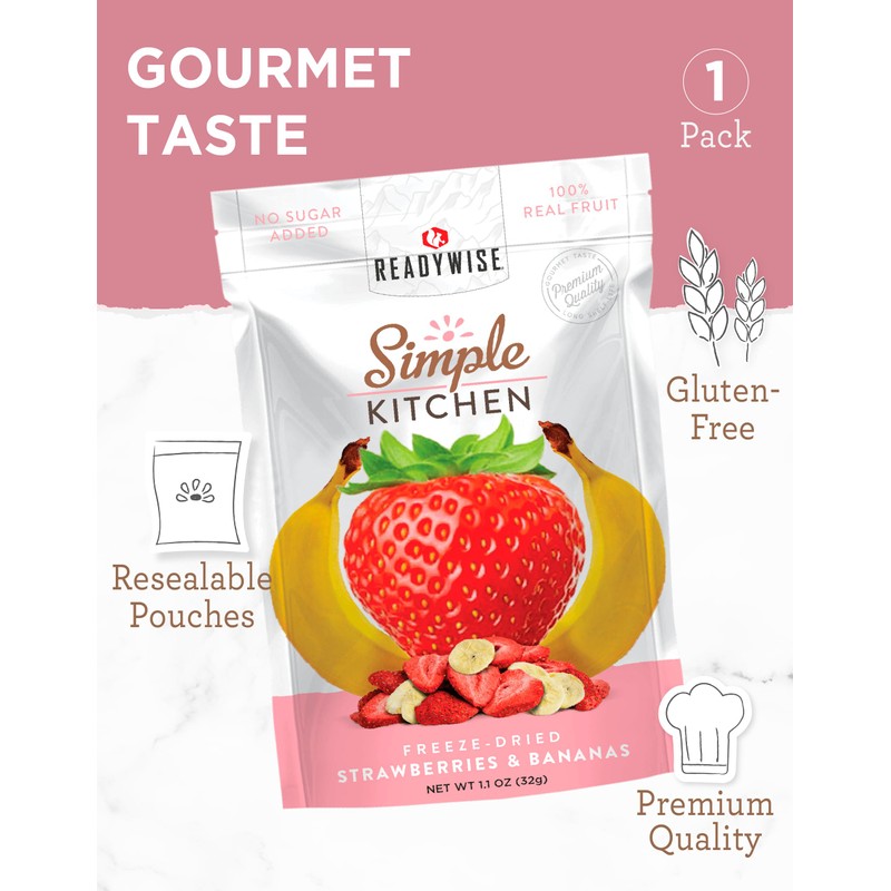 READYWISE - Simple Kitchen, Freeze-Dried Strawberries & Bananas, Pack of