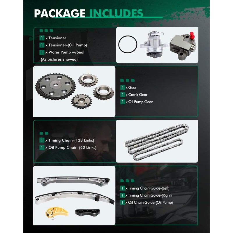 SCITOO Engine Timing Chain With Water Pump Kit Replaces for
