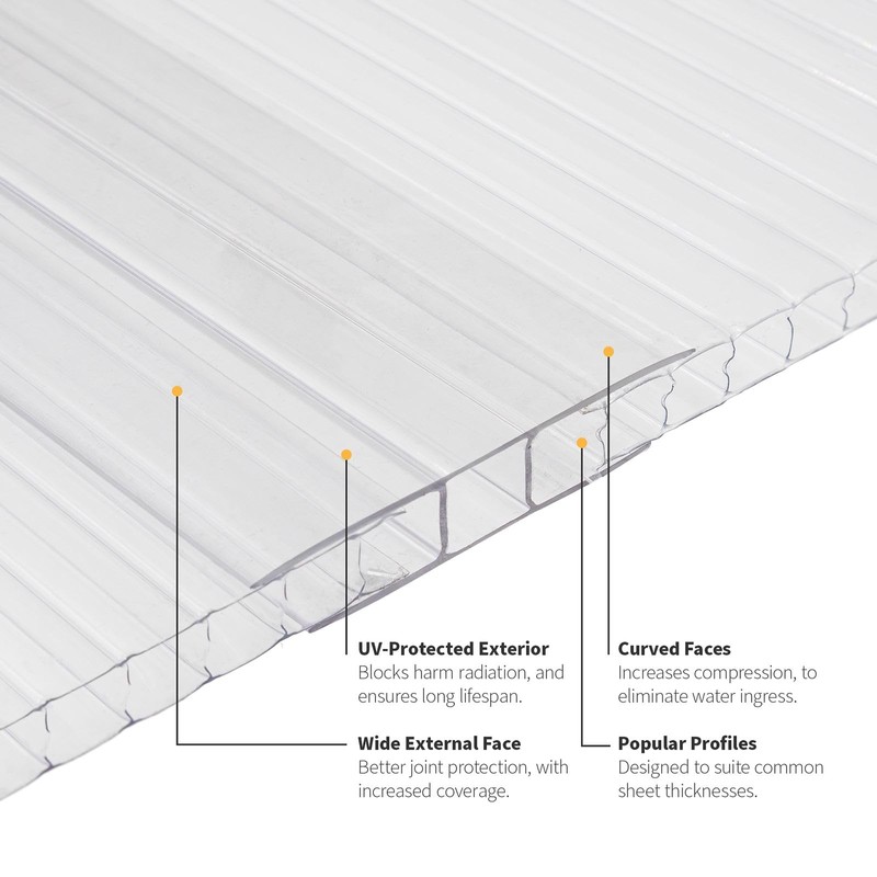 Clear H-Section Polycarbonate Sheet Joining Strip Muntin - 10mm, 1.45m