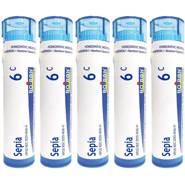 Boiron Homeopathic Medicine Sepia, 6C Pellets, 80-Count Tubes (Pack of 5)