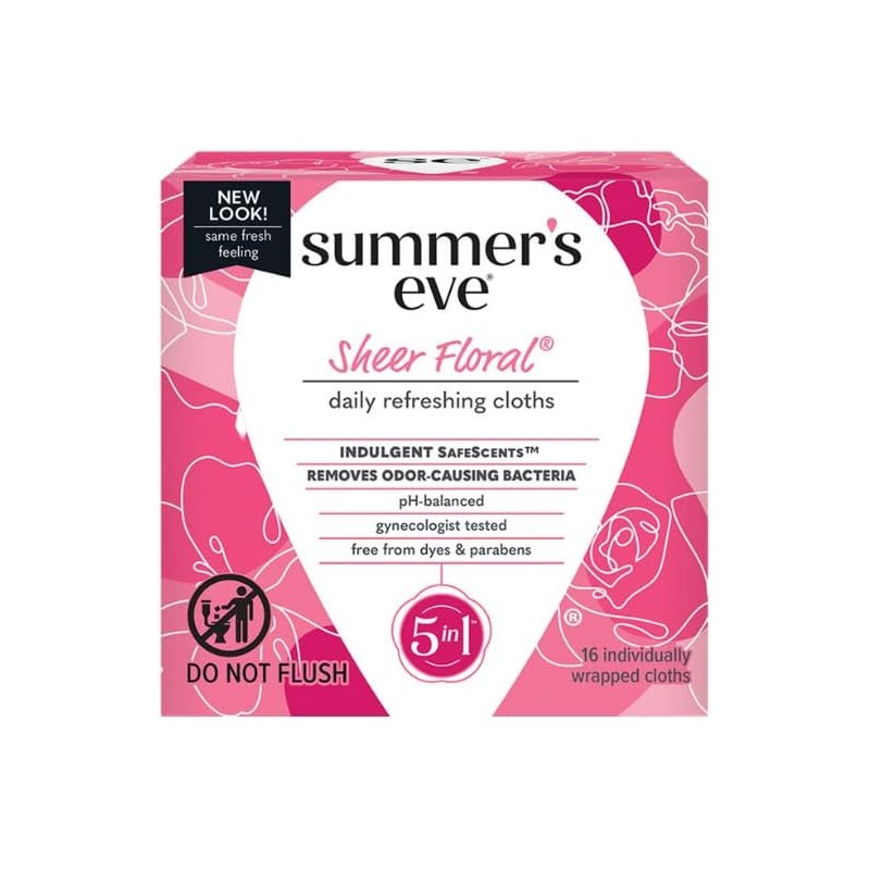 Summers Eve Sheer Floral Cleansing Cloths, Individually Wrapped, 16-Count (2-Pack)