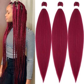 SIXERSI Burgundy Braiding Hair Pre Stretched 26 Inch Crochet Box Braids Synthetic Long Organic Non Toxic Hypoallergenic Pre Sectioned Braiding Hair Extensions for Black Women Kids