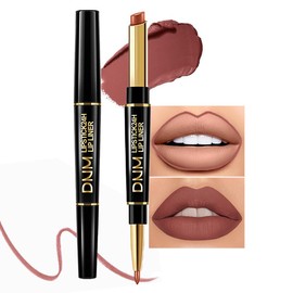 2 in 1 Brown Matte Lip Liner & Lipstick Combination, DNM Metallic Dual Ended Lipstick, Lip Liner, Lip Gloss, 24 Hour all Day Long-Lasting Waterproof Lipliners Pencil for Women Lip Makeup Gift Set 11#