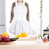 White Cotton Women Maid Apron Ruffle Hem Kitchen Solid Color