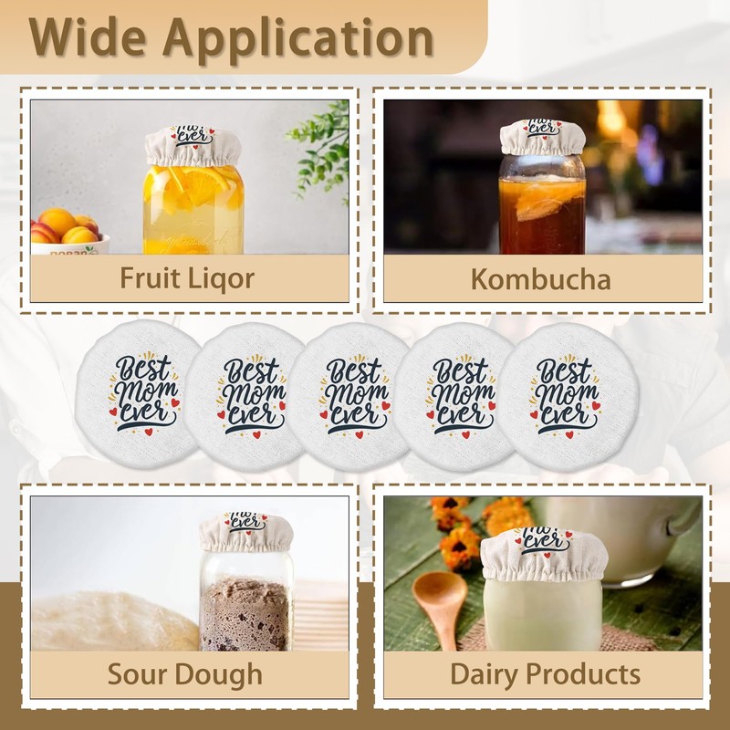 5-Pack Cloth Covers for Sourdough Starter Jars, Best Mom Ever