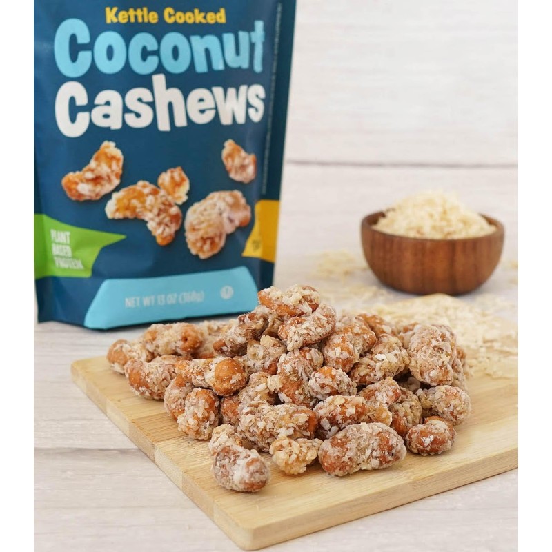 Platinum Kettle Cooked Coconut Cashews - Plant Based Protein, Fiber,