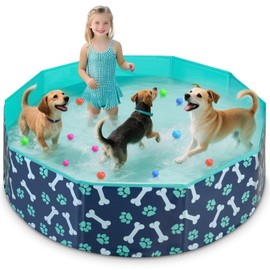 HaoVrisn Foldable Dog Pool,Hard Plastic Dog Pools for Large Dogs, Non-Slip & Chew-Resistant Portable Bathtub for Pets, Collapsible Kiddie Pool for Outdoor Backyard (64" x 12")