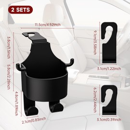 2 Pack Portable Seat Cup Holder with Hooks,Multi-functional Hook for Car Seat Back,Seat Cup Cup Holder,2 in 1 Car Hook & Backseat Cup Holder Multifunctional Duty Storage Hooks for Auto Backseat
