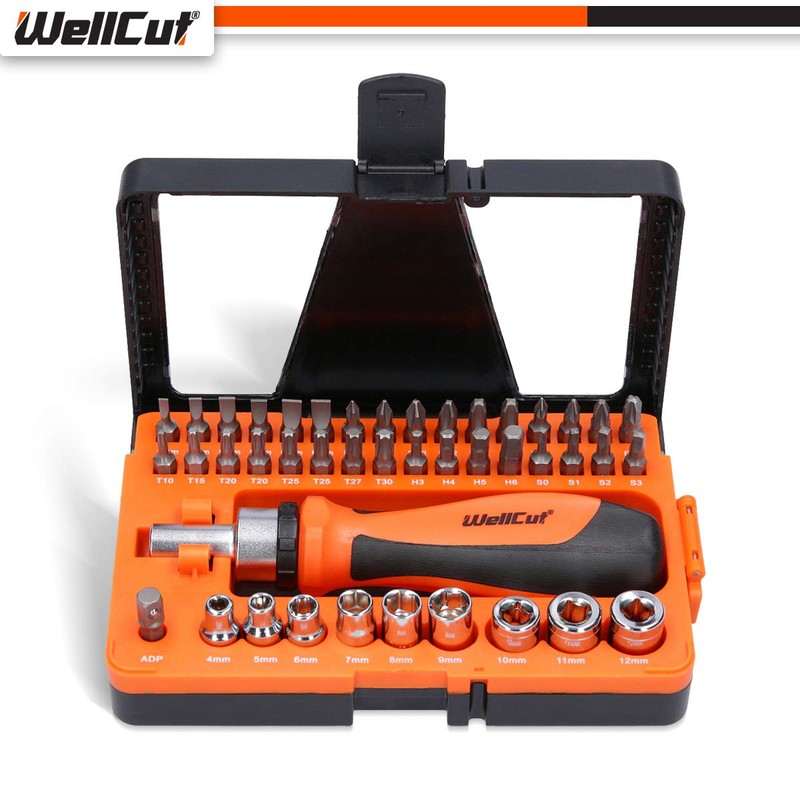 WELLCUT 44 pcs Universal Ratchet and Screwdriver Bit Set with