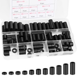 Pack of 110 Round Spacers ABS Spacer Sleeves Washers for Screws DIY Accessories, ABS Column, Sleeves Round Hole Support Column Seal, PC Soling Column with Double Passage (M6)