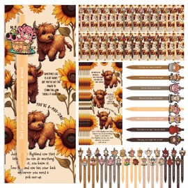 25 Set Highland Cow Party Favors Bulk Inspirational Ballpoint Pens with Positive Bookmarks Back to School Gifts for Students Highland Cow Birthday Party Decorations