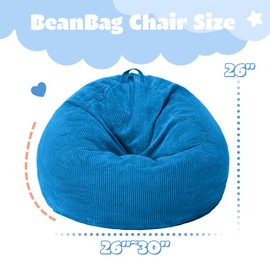 HABUTWAY 2 FT Bean Bag Chair,Giant Bean Bag Chairs,Big Bean Bags with Memory Foam Filled, Large Beanbag Chairs with Soft Corduroy Cover-Blue
