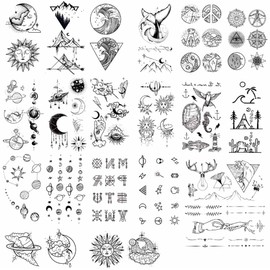 Oumino Tattoo Stickers, Set of 20, Celestial Sun Space Nature Tattoo Body Stickers Waterproof Easy to Apply Cool Long Lasting Cool Tattoos