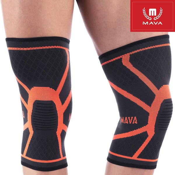 Mava Sports Knee Compression Sleeve Support for Men and Women - Perfect for Powerlifting, Weightlifting, Running, Gym Workout, Squats and Pain Relief (Orange, Large)
