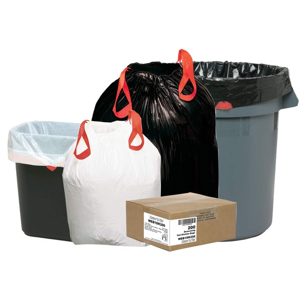 Webster 1DTL150 Hexene Resin Draw'n Tie Heavy Duty Waste Can Liner, 1.2 Mil, Flat Seal, 38" x 33.5", in Individually Folded Dispensing Bag, Black (Pack of 150)