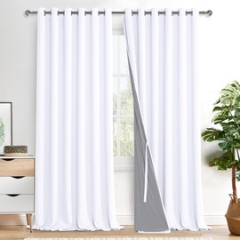 XWZO White 100% Blackout Curtains - Heat and Full Light Blocking Drapes with Black Liner for Large Windows, Grommet Top Window Panels with Tiebacks, White, W70 x L95, Set of 2