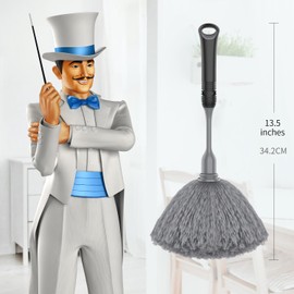 MR. SIGA Microfiber High-Density Mini Duster, Dust Removal Mop, Comfortable Non-Slip Handle, Detachable Washable Duster Head, Gray & Black