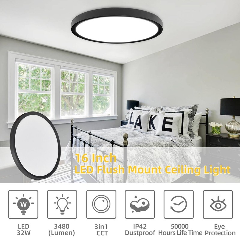 2 Pack 16 Inch LED Flush Mount Ceiling Light: 32W