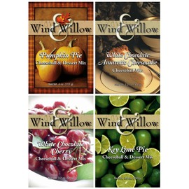 Wind & Willow Sweet Cheeseball and Dessert Mix Bundle (4 Pack): White Chocolate Amaretto Cheesecake, Key Lime Pie, White Chocolate Cherry, and Pumpkin Pie