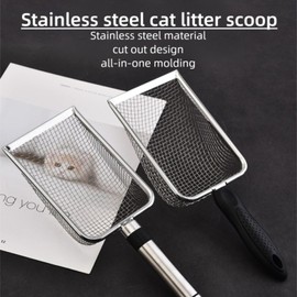 Cat Litter Scoop 11 Inch Full-Length - Bentonite/Ore Sand Special Shovel.Deep Stainless Steel Scooper, 0.2" Holes Saves Litter | Heavy Duty for Large Litter Boxes, Rust-Proof