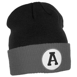 Daxton Custom A to Z Initial Letters Cuff Hat Beanie Warm Knit Skull Cap, Black Grey Letter A