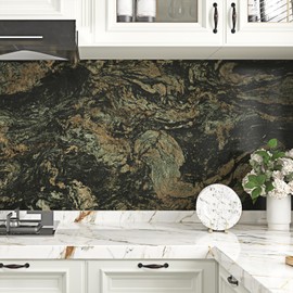 EPPKILY Black Marble Contact Paper for Countertops Glossy Black Yellow Marble Wallpaper Peel and Stick Removable Countertop Contact Paper Waterproof for Backsplash Cabinets Bathroom Vinyl 15.7"×118"