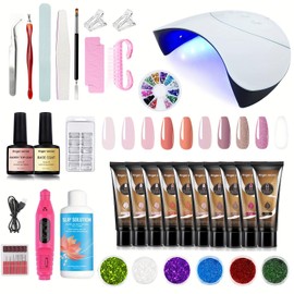 Finger Secret Poly Nail Gel Kit - Professional Nail Art Set with 10 Colors, UV/LED Lamp, Nail Tools & Accessories | Long-Lasting, Non-Toxic Gel Polish for Salon-Quality Manicures at Home