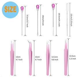 11 Pcs Silicone Resin Mold Tools Set Stirring Needle Spoon Tool Tweezers Precision Kit, Anti-Static Electronics Tweezers Set for Resin Art Crafts,Jewelry Making,DIY Epoxy Casting Molds-Rose Red & Pink