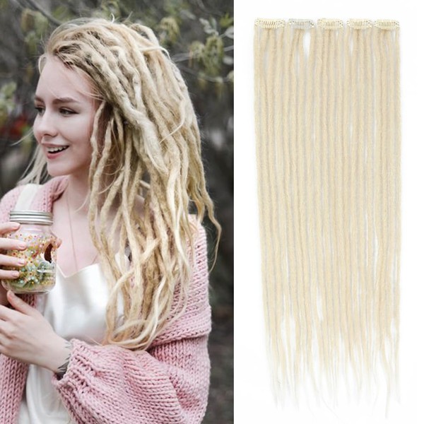 Ajsowju Clip-in Straight Dreadlocks Extension 5PCS 20 Strands 24inches Thin