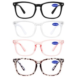 WEMOOTANTS 4 Packs Reading Glasses 3.0+ for Women Blue Light Blocking Square Computer Readers 1.0 1.25 1.5 1.75 2.0 2.25 2.5 2.75 3.0 3.5 4.0 5.0 6.0