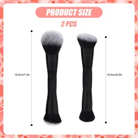 Makeup Brushes 2 PCS Foundation Brush Double-Ended Make Up Brushes Blusher Brush Liquid Bronzer & Contour Duo Brush for Cream Bronzer, Liquid Blush, Powder Brush (Black)