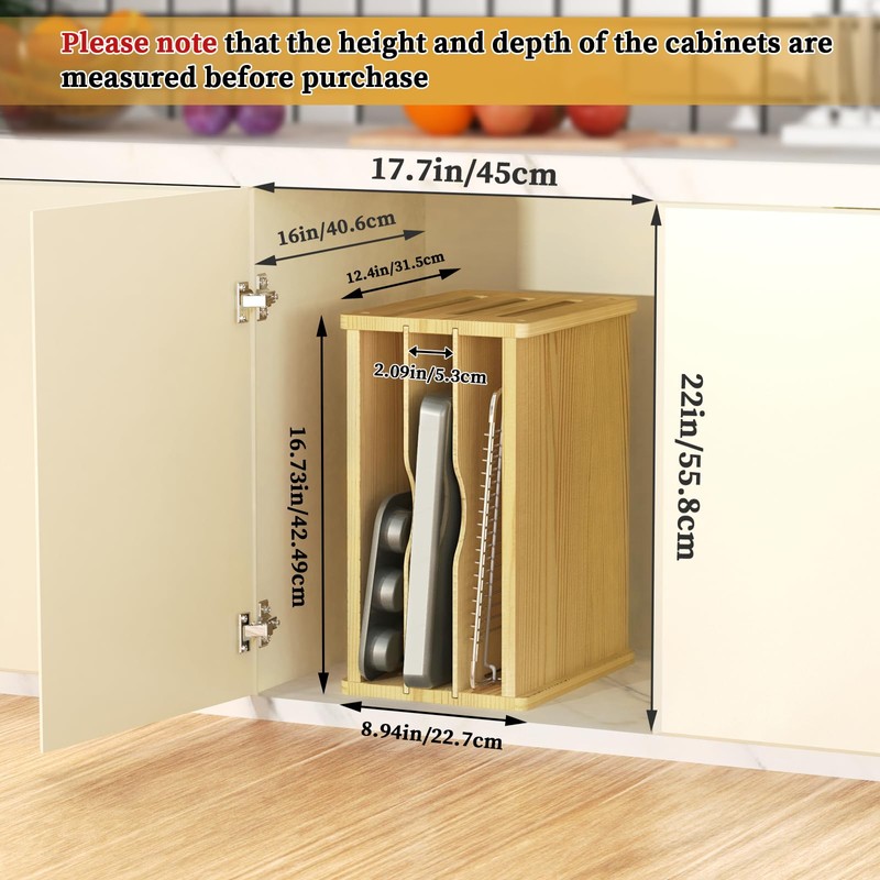 sandpaint 4 Tier Wooden Cabinet Tray Dividers, Kitchen Vertical Baking