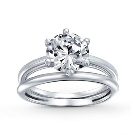 3.5CT Simple Round Solitaire 6 Prong AAA CZ Engagement Wedding Band Ring Set For Women .925 Sterling Silver