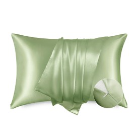 Bedsure Satin Pillowcase with Zipper, Similar to Silk Pillow Cases 2 Pack, Silky & Soft Satin Pillow Cases Standard Size for Hair and Skin, Sage Green Pillow Covers, Gifts for Women Men, 20x26 Inches