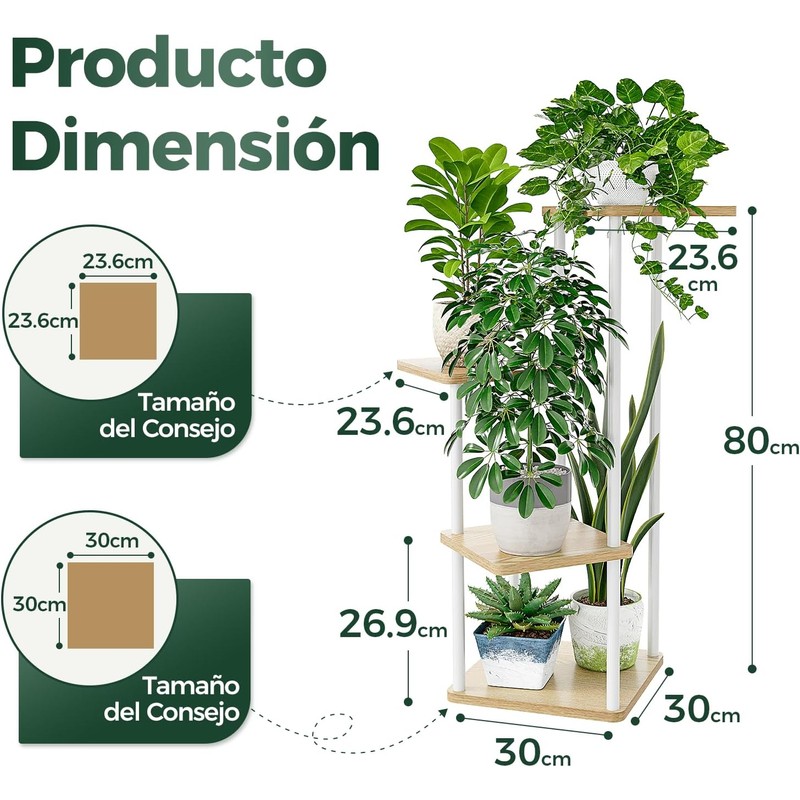 Bamworld Soporte para Plantas de Interior de Metal, Soportes Blanco