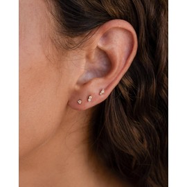 PRTGL Flat Back Earringg - 6pcs 14k Gold Plated Tiny Dainty Cubic Zirconia CZ Flatback Stud Flat Back Earrings for Women Cartilage Helix Flatback Ear Stacking