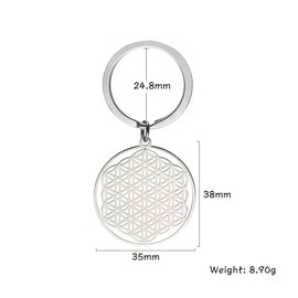 cooltime Stainless Steel Pendant Key Ring Flower of Life Mandala Circle Round Charm Key Chain (Style 4), Silver, 35 x 38 mm, Charm, silver, Charm