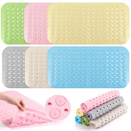 Dunzy 6 Pcs Non Slip Bath Mats 27.6x14.2 Inches TPE Bathtub Mats with Suction Cups Drain Holes Textured Surface Anti Slip Shower Pad for Bathroom Tub Adults Elderly Home Hotel